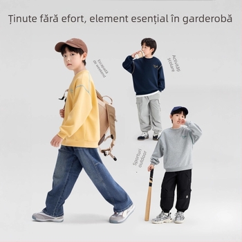 Pulover pentru copii băieți, din bumbac 60% cu căptușeală poliester, mânecă lungă, fără glugă, primăvară-toamnă 2025, de la 8 ani