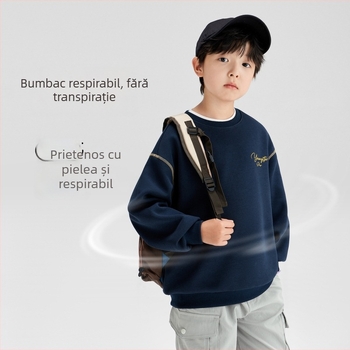 Pulover pentru copii băieți, din bumbac 60% cu căptușeală poliester, mânecă lungă, fără glugă, primăvară-toamnă 2025, de la 8 ani