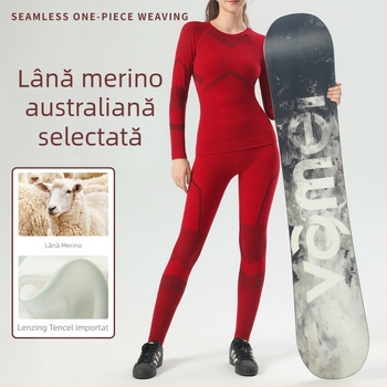 Îmbrăcăminte de schi fără cusături pentru femei, Lyocell 70% în amestec cu bumbacul, căptușeală din lână 30%, mâneci lungi, lungime pe șolduri, echipament sport de iarnă/toamnă