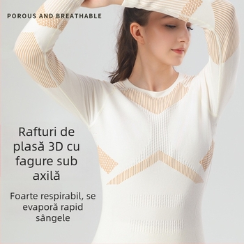 Îmbrăcăminte de schi fără cusături pentru femei, Lyocell 70% în amestec cu bumbacul, căptușeală din lână 30%, mâneci lungi, lungime pe șolduri, echipament sport de iarnă/toamnă
