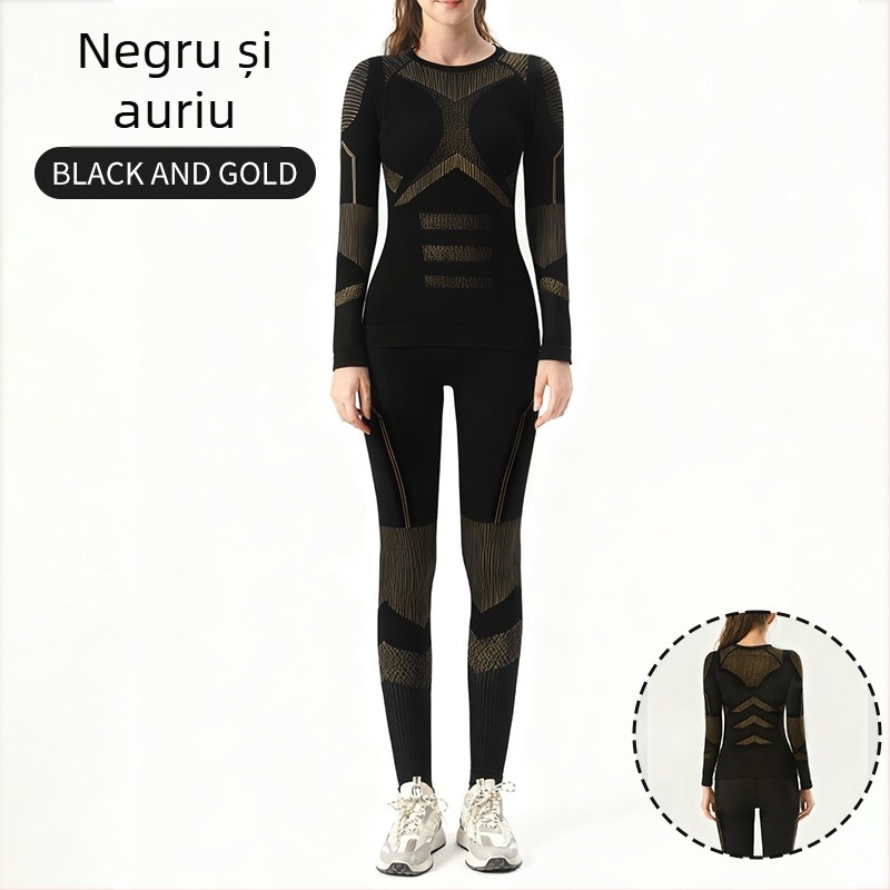 Îmbrăcăminte de schi fără cusături pentru femei, Lyocell 70% în amestec cu bumbacul, căptușeală din lână 30%, mâneci lungi, lungime pe șolduri, echipament sport de iarnă/toamnă