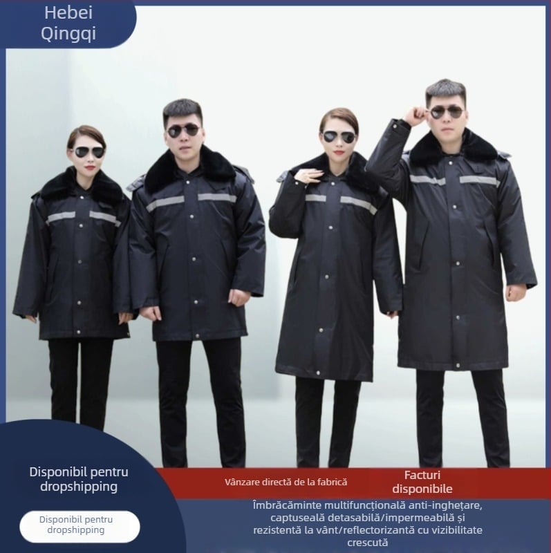 Jachetă exterioară din bumbac, reflexivă, impermeabilă, cu glugă detașabilă, umplutură poliester-cotton, set din două piese