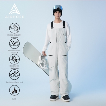 Airpose Pantaloni de schi cu bretele, unisex, model 2025, căptuți cu bumbac, pantaloni de zăpadă impermeabili pentru schi și snowboard