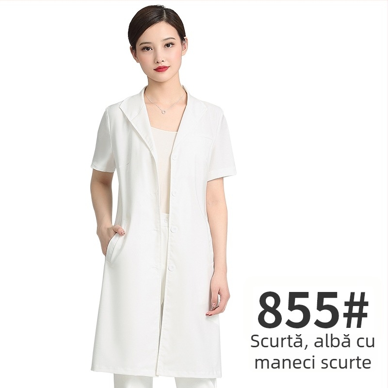 Uniformă unisex pentru salon de înfrumusețare, top cu mâneci medii, material Chenille, 50–70% elastan, pantaloni 5/4, guler din blană artificială