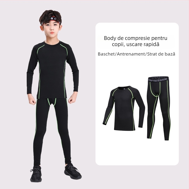 Set de antrenament baschet pentru copii, unisex, cu mâneci lungi și pantaloni, căptușeală termică, poliester, pentru 7–12 ani