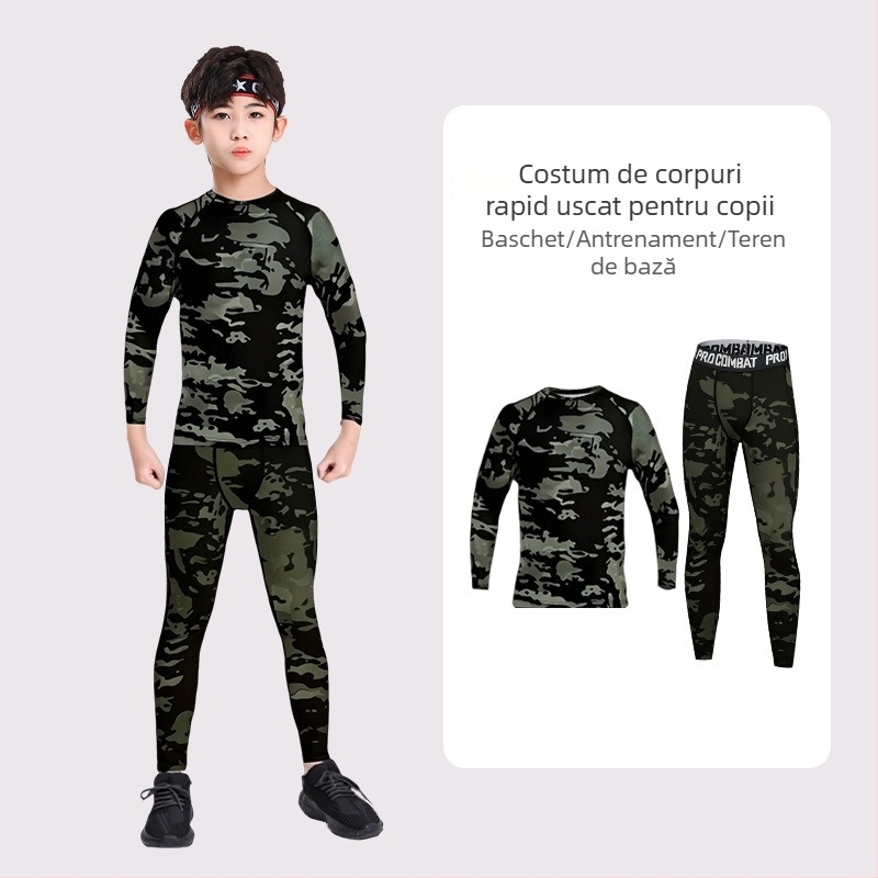 Set de antrenament baschet pentru copii, unisex, cu mâneci lungi și pantaloni, căptușeală termică, poliester, pentru 7–12 ani