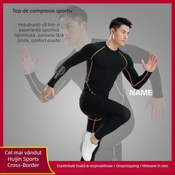 Set de alergare cu uscare rapidă pentru bărbați, logo personalizat — țesătură elastică (7% Spandex) — căptușeală 93% poliester — potrivit pentru alergare, fitness, ciclism — Sezoane: iarnă-primăvară-toamnă