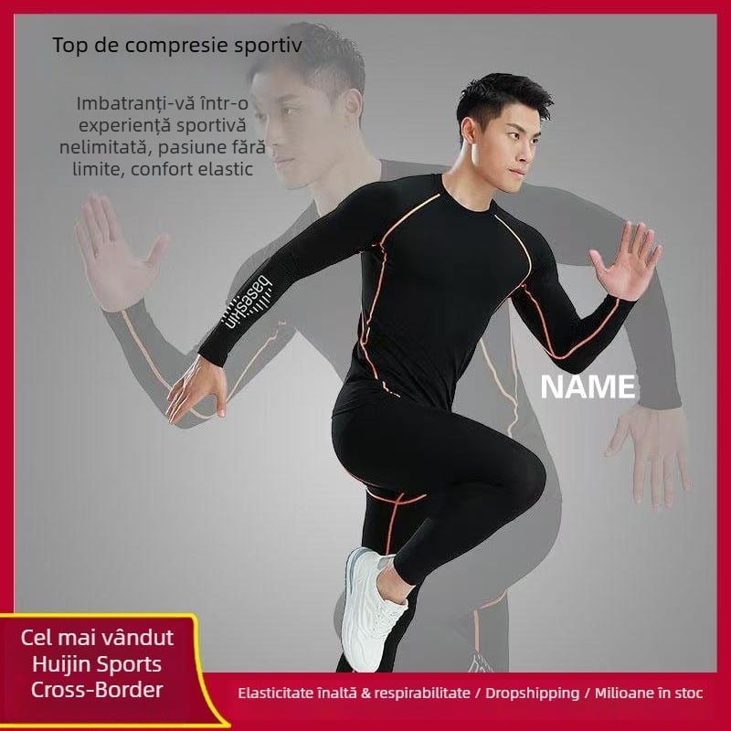 Set de alergare cu uscare rapidă pentru bărbați, logo personalizat — țesătură elastică (7% Spandex) — căptușeală 93% poliester — potrivit pentru alergare, fitness, ciclism — Sezoane: iarnă-primăvară-toamnă