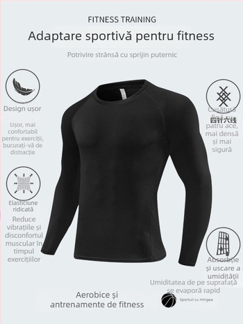 Top bază pentru iarnă: cald, uscare rapidă, unisex, mâneci lungi, model în dungi, poliester cu căptușeală velur