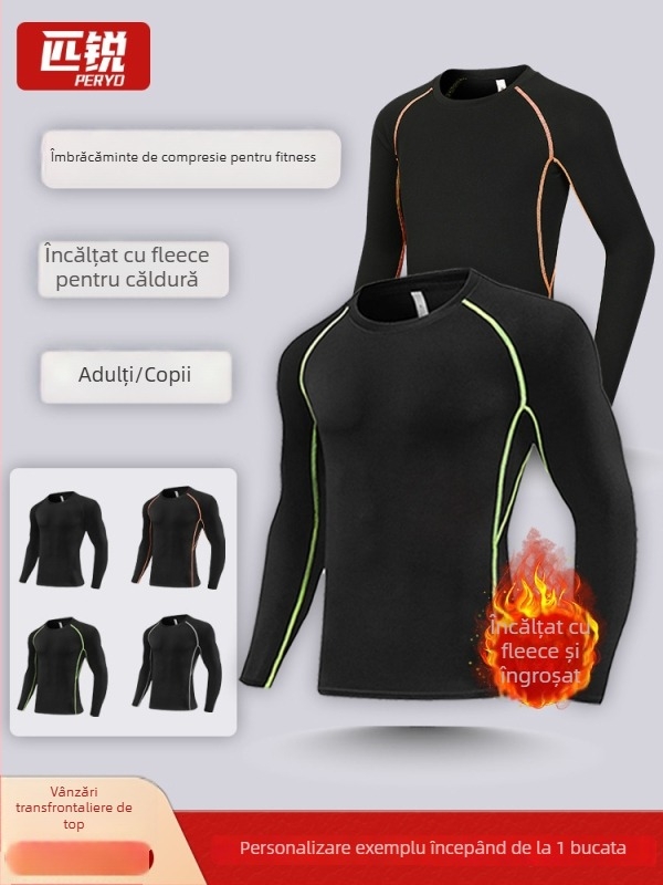 Top bază pentru iarnă: cald, uscare rapidă, unisex, mâneci lungi, model în dungi, poliester cu căptușeală velur