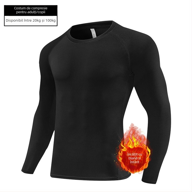 Top bază pentru iarnă: cald, uscare rapidă, unisex, mâneci lungi, model în dungi, poliester cu căptușeală velur