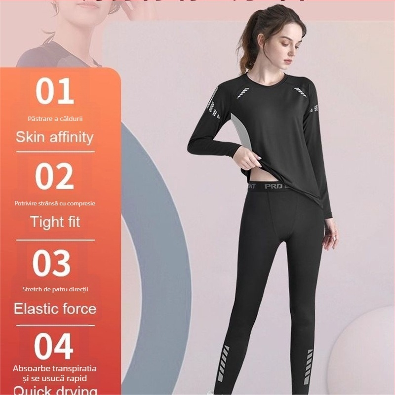 Set bază pentru schi feminin, uscare rapidă, căptușeală fleece, top și pantaloni – respirabil, pentru iarnă în aer liber