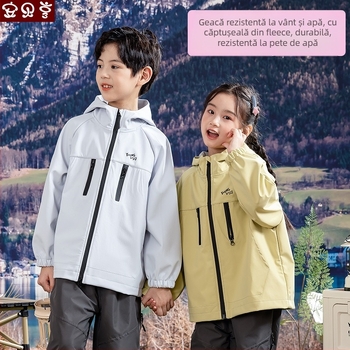 Jachetă pentru copii de exterior cu glugă: impermeabilă 5000 mm, rezistentă la vânt, 100% poliester, căptușeală poliester, pentru vârsta 7–12 ani
