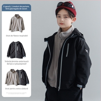 Jachetă pentru copii 3-în-1 cu căptușeală de polar, set detașabil din două piese, impermeabilă 5000mm, rezistentă la vânt, cu glugă, pentru 7–12 ani, toamnă 2025