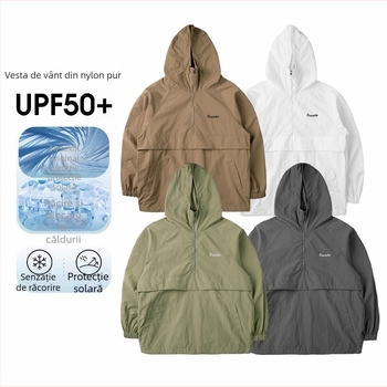 Hanorac ușor din nylon pentru băieți, UPF50+, anti‑statice, rezistent la vânt, cu fermoar, căptușeală din nylon