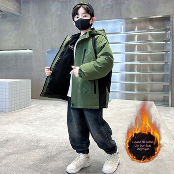 Jachetă băieți 3-in-1 detașabilă, cu izolație quilted – uscare rapidă, palton exterior pentru copii 8+ ani (peste 140 cm)