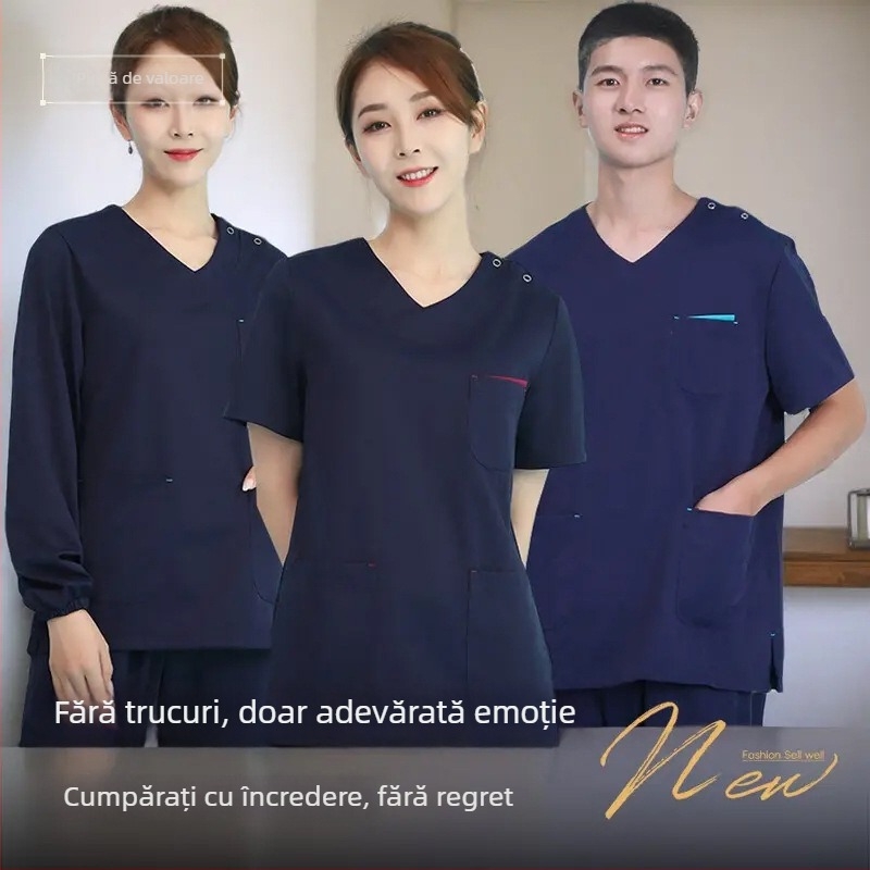 Set de scrubs medicali pentru personal dentar și medical | unisex, absorbție a umidității, pantaloni 3/4, mâneci scurte, poliester 95%+