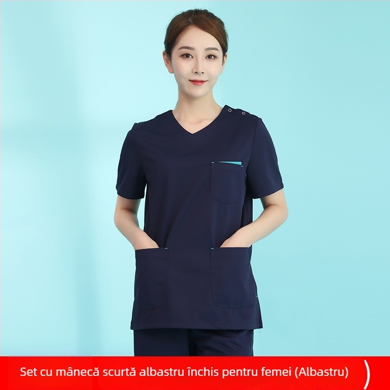 Set de scrubs medicali pentru personal dentar și medical | unisex, absorbție a umidității, pantaloni 3/4, mâneci scurte, poliester 95%+