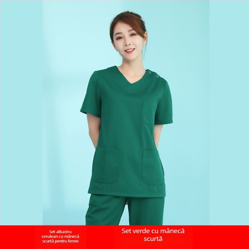 Set de scrubs medicali pentru personal dentar și medical | unisex, absorbție a umidității, pantaloni 3/4, mâneci scurte, poliester 95%+