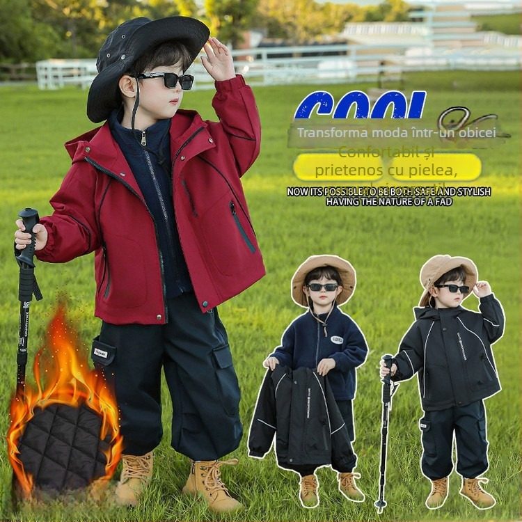 Geacă de iarnă 3 în 1 pentru băieți, căptușită cu bumbac, glugă cu căptușeală detașabilă, 100% poliester, evacuare a umezelii, pentru copii 7–12 ani