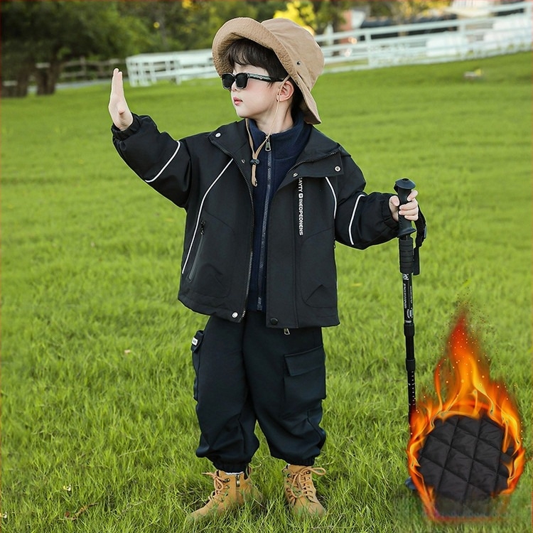 Geacă de iarnă 3 în 1 pentru băieți, căptușită cu bumbac, glugă cu căptușeală detașabilă, 100% poliester, evacuare a umezelii, pentru copii 7–12 ani