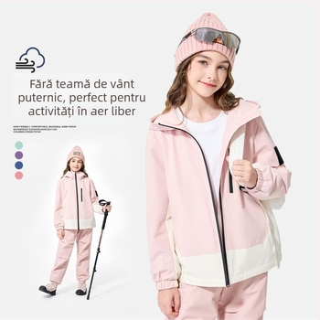 Geacă pentru copii cu glugă, impermeabilă 1000 mm, rezistentă la vânt și călduroasă, 100% poliester