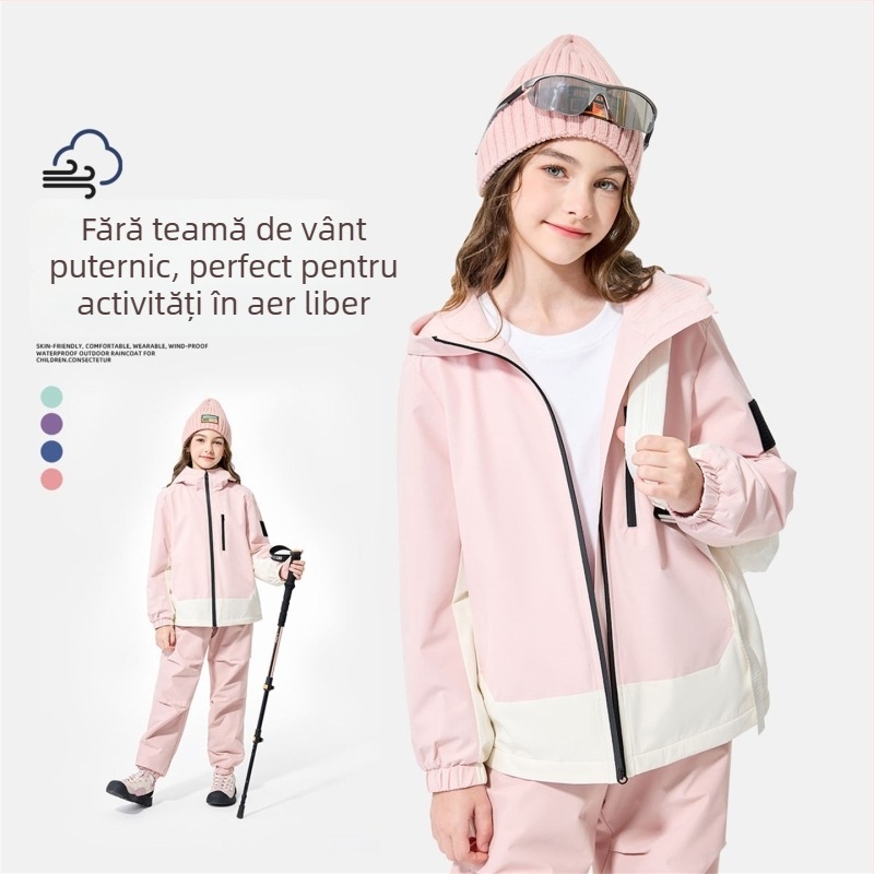 Geacă pentru copii cu glugă, impermeabilă 1000 mm, rezistentă la vânt și călduroasă, 100% poliester