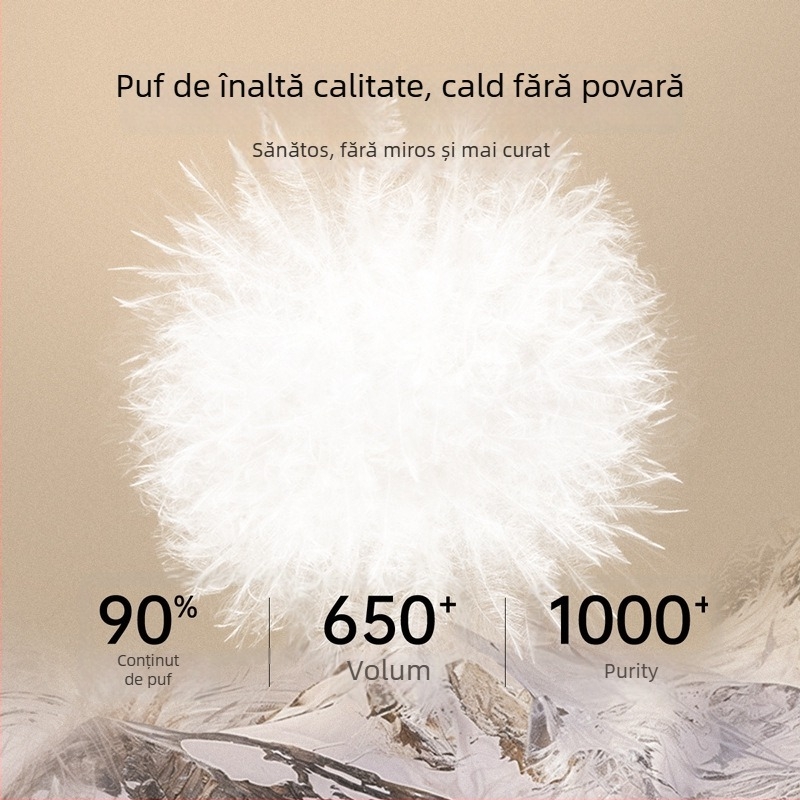 Jachetă pentru copii cu puf, unisex, exterior nylon și căptușeală nylon, puf de gâscă alb 86–90%, fără glugă, lungime scurtă