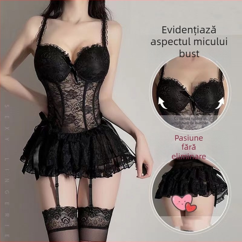 Set de noapte cu lenjerie dantelată, design perforat, poliester, fără mâneci, pentru somn și utilizare acasă