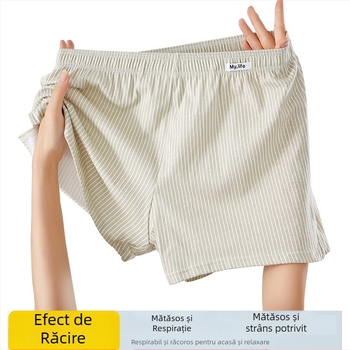 Pantaloni de pijama bărbați din bumbac 100%, antibacterieni, respirabili, stil boxer, talie medie, țesătură simplă, monocromi