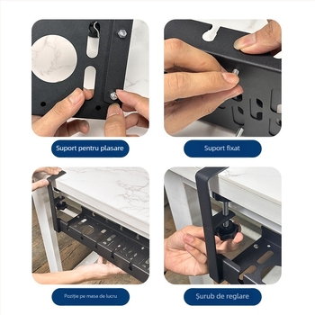 Rack de gestionare a cablurilor sub birou - telescopic, fără găuri, din oțel laminat la rece, finisaj pudră, Zuo Gang