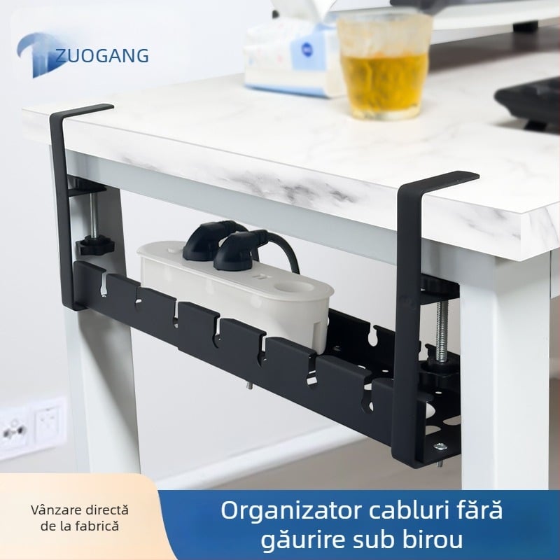 Rack de gestionare a cablurilor sub birou - telescopic, fără găuri, din oțel laminat la rece, finisaj pudră, Zuo Gang