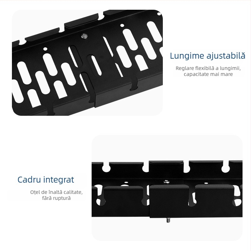 Rack de gestionare a cablurilor sub birou - telescopic, fără găuri, din oțel laminat la rece, finisaj pudră, Zuo Gang