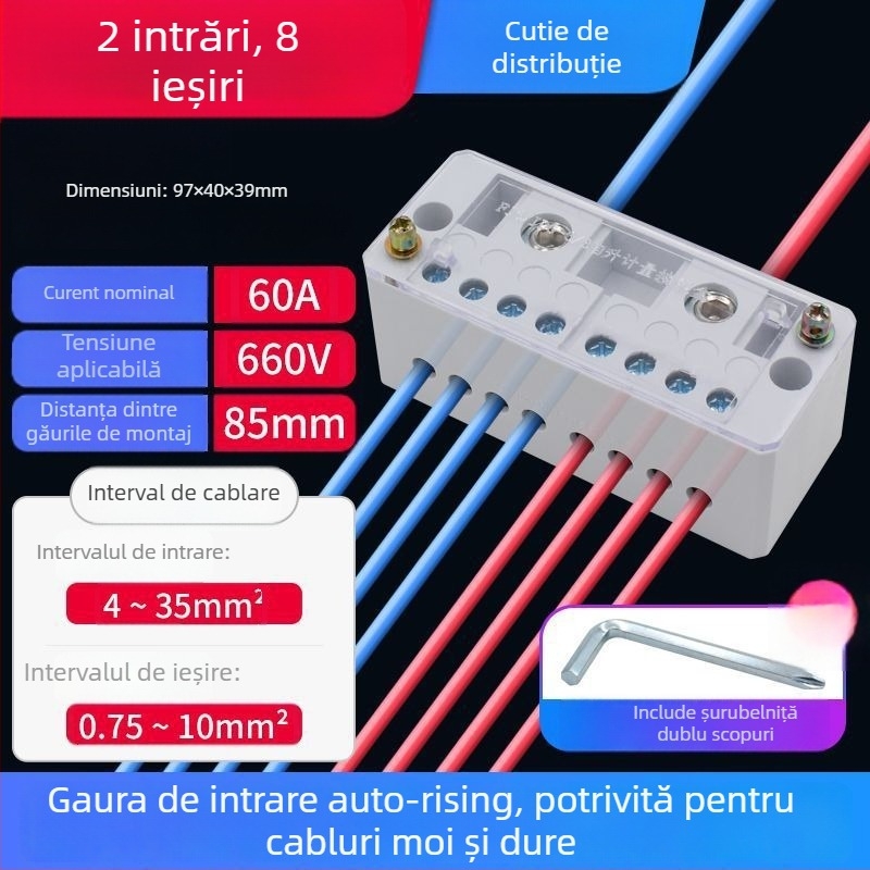 Bloc Terminal de Înaltă Putere cu Carcasă din Cupru, Cutie de Distribuție cu Două Intrări și Multiple Ieșiri
