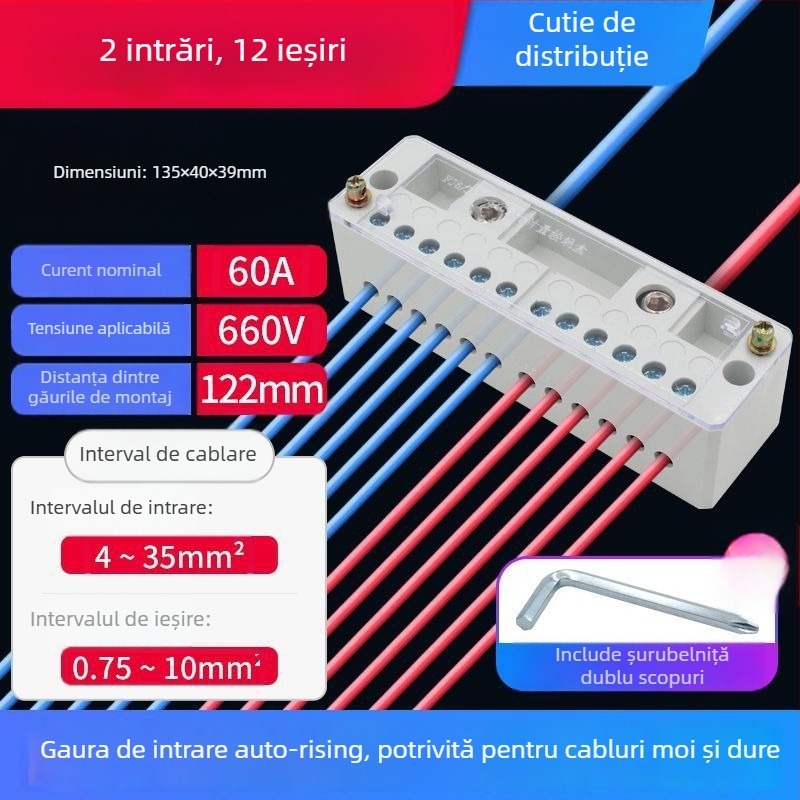 Bloc Terminal de Înaltă Putere cu Carcasă din Cupru, Cutie de Distribuție cu Două Intrări și Multiple Ieșiri