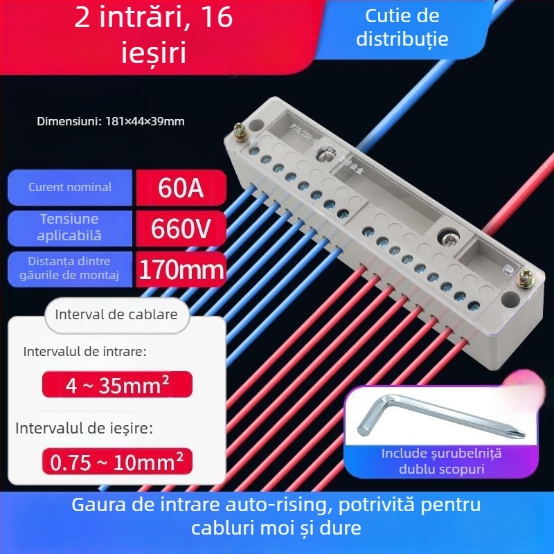 Bloc Terminal de Înaltă Putere cu Carcasă din Cupru, Cutie de Distribuție cu Două Intrări și Multiple Ieșiri