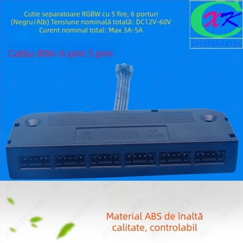 Cutie de distribuție LED RGBW cu 5 conductoare, 6 porturi, conector LED 5050, carcasă ABS, Cheng xiang