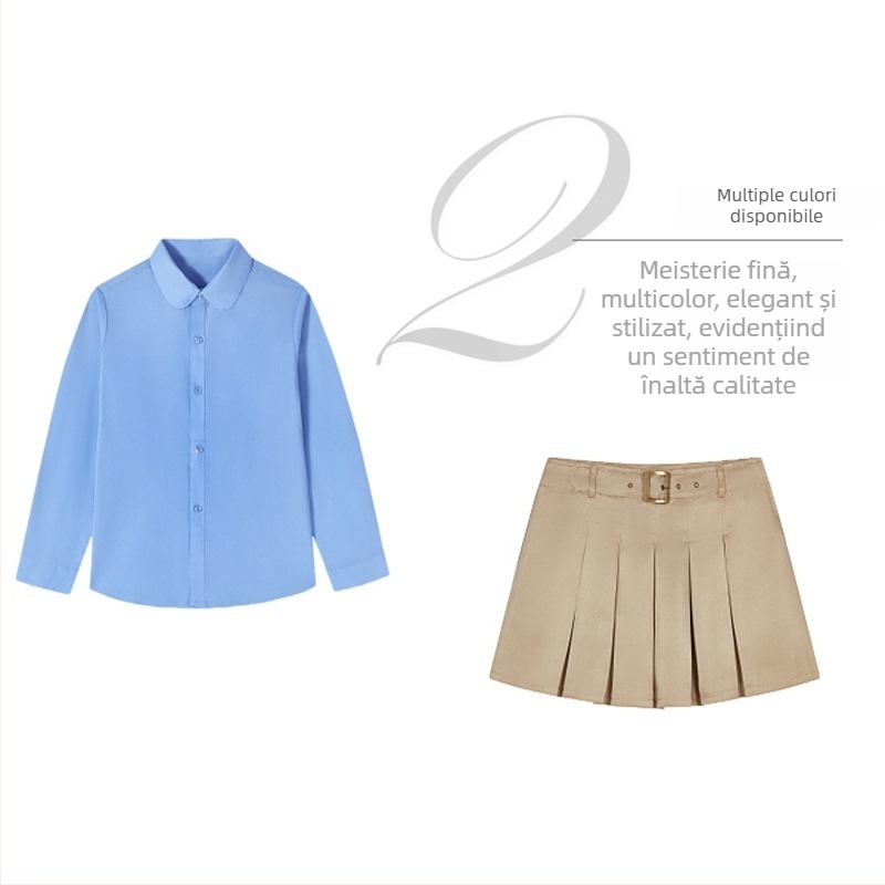 Cămașă pentru fete, guler rotund, mâneci lungi, din bumbac, stil preppy, uniformă școlară primăvară-toamnă