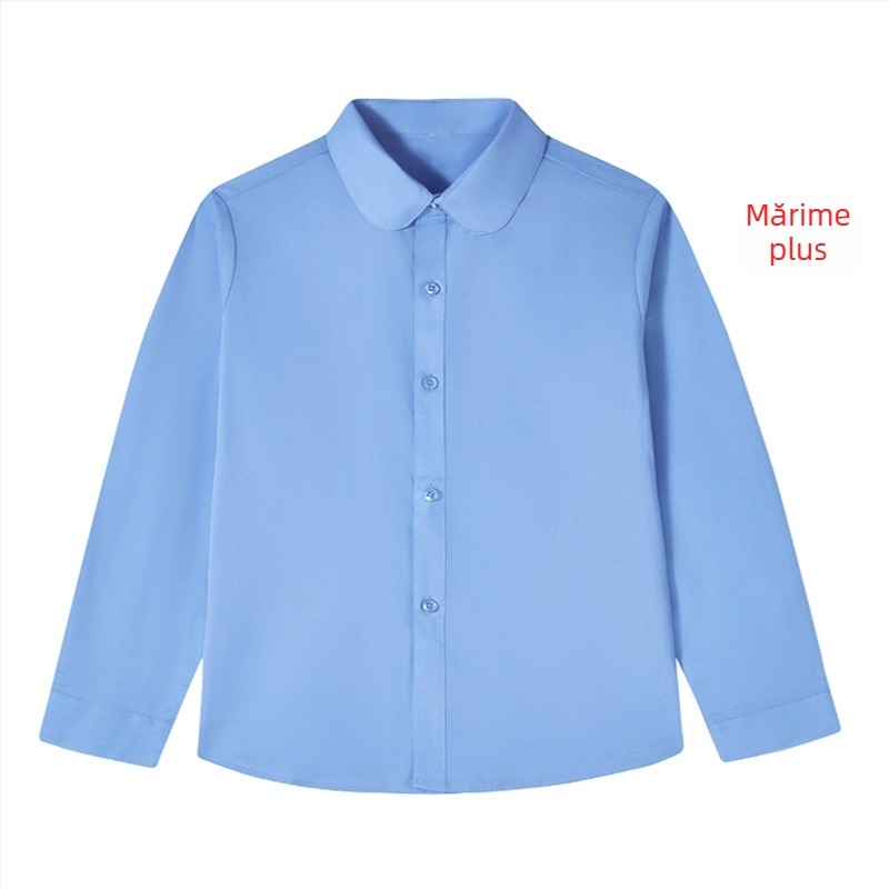 Cămașă pentru fete, guler rotund, mâneci lungi, din bumbac, stil preppy, uniformă școlară primăvară-toamnă