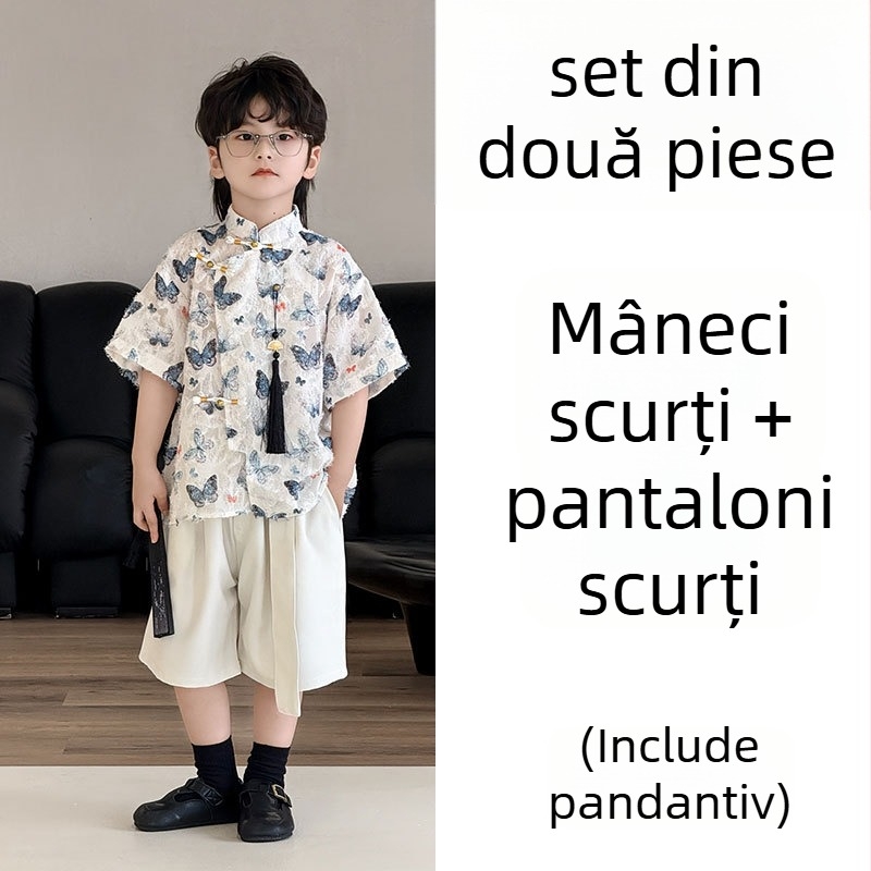 Cămașă pentru copii, stil coreean, guler rever, mâneci scurte, 3–8 ani