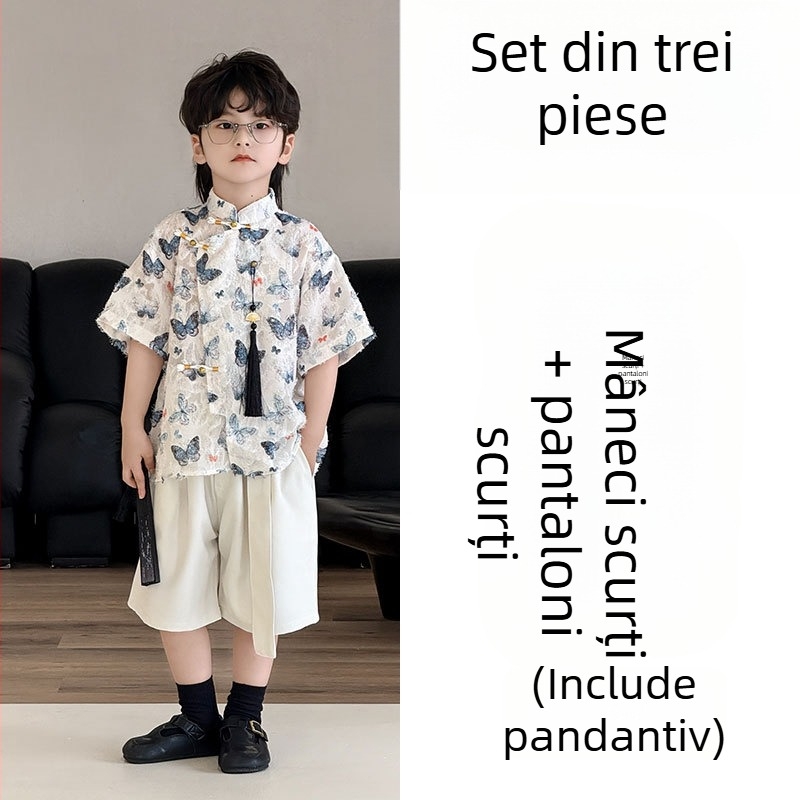 Cămașă pentru copii, stil coreean, guler rever, mâneci scurte, 3–8 ani