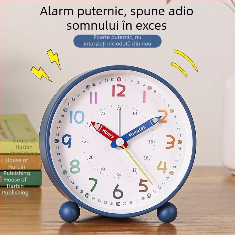 Ceas de alarmă pentru elevi, funcționare silențioasă, alimentat cu baterii, carcasă și cadran metalice, afișaj analog unic