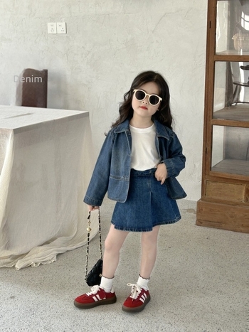 Jachetă denim pentru fete, stil coreean, din bumbac, primăvara 2025, închidere pe un rând, pentru copii 3-8 ani