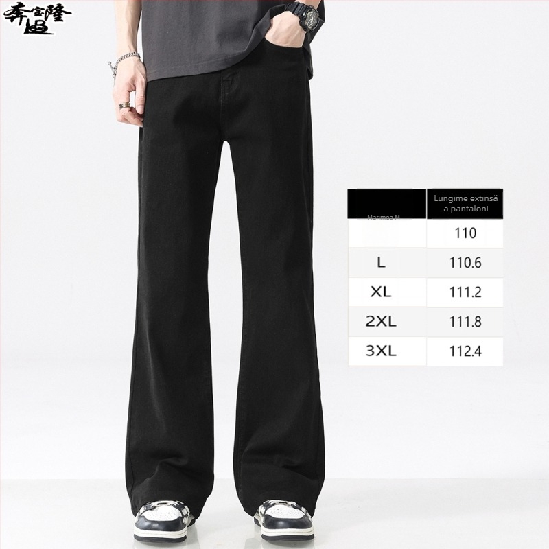 Jeansi bărbați cu talie medie, croială evazată, denim din bumbac cu căptușeală de fleece, fermoar, multiple buzunare.