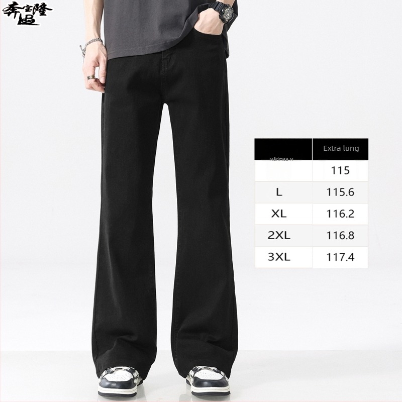 Jeansi bărbați cu talie medie, croială evazată, denim din bumbac cu căptușeală de fleece, fermoar, multiple buzunare.