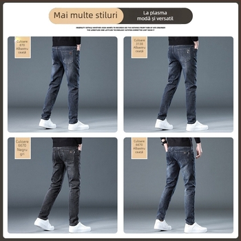 Blugi bărbați drept croi, cu fleece, denim gros, micro-elastic, talie medie (Iarna 2025)