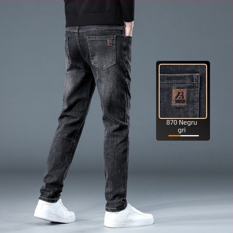 Blugi bărbați drept croi, cu fleece, denim gros, micro-elastic, talie medie (Iarna 2025)