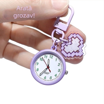 Ceas de buzunar pentru breloc cu stil desen animat, afișaj analog cu cifre, mișcare cuarț, carcasă și curea din plastic, decor luminescent în întuneric (pentru examene)