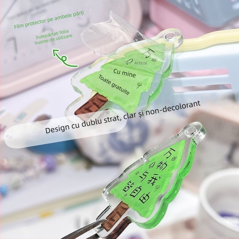 Ceas de buzunar pentru breloc cu stil desen animat, afișaj analog cu cifre, mișcare cuarț, carcasă și curea din plastic, decor luminescent în întuneric (pentru examene)