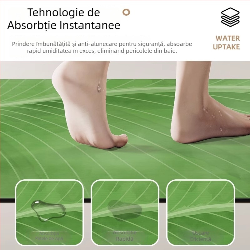 Covoraș de baie în formă de frunză de banan, din lut diatomic, absorbind umezeala, uscare rapidă, antiderapant, pentru baie, duș și chiuvetă, cu model de plante și flori